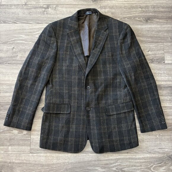 Tommy Hilfiger 40R Brown Sport Coat Blazer Jacket Check 100% Wool Made In Haiti - Picture 1 of 16